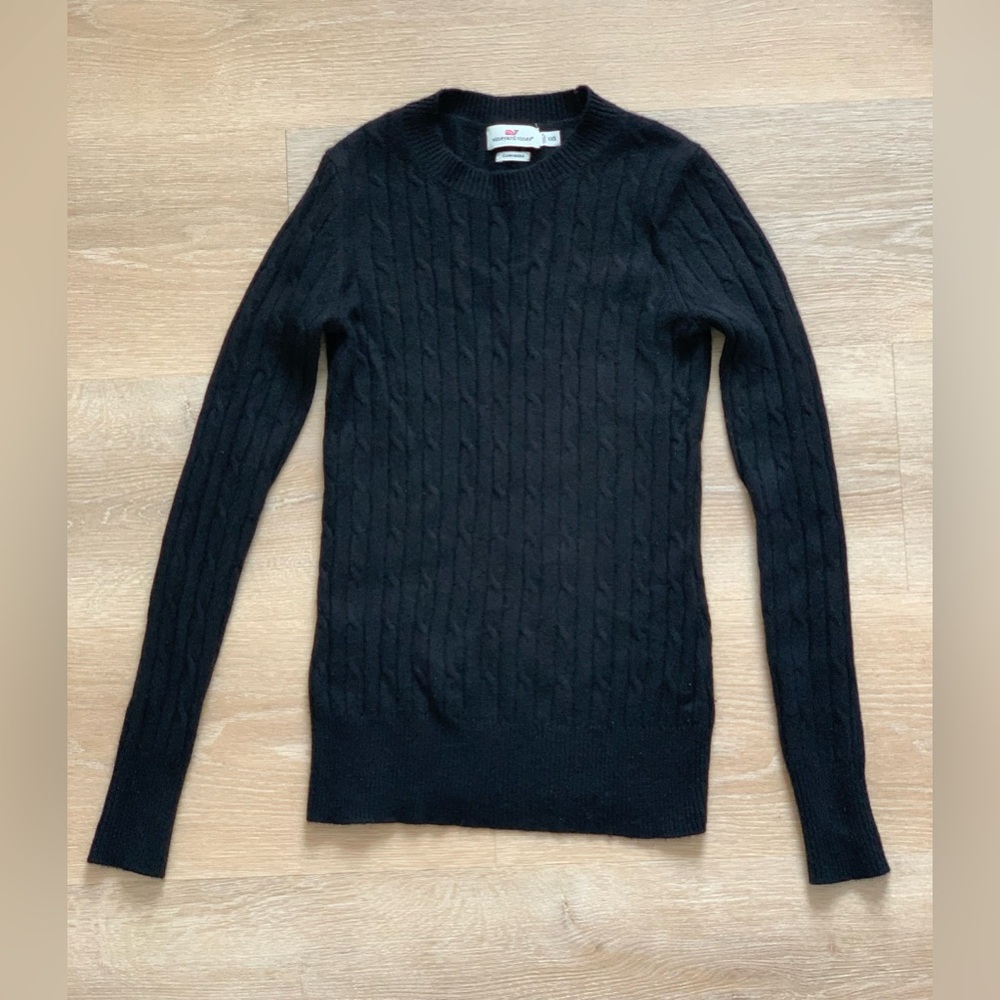 Vineyard Vines 100% Cashmere Cable Knit Sweater Black Pullover Women’s XXS-XS-S - Picture 10 of 12